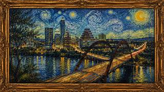 Austin Skyline Under a Dreamlike Night Sky | Textured Impressionist Cityscape