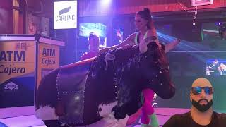 Sports Lady Riding On A Bull In Benidorm | Bull Riding 4K