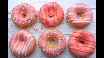Baked vanilla donuts with strawberry, cream cheese glaze recipe - Donut inspired by the Simpsons