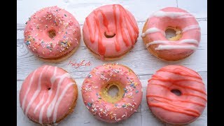 Baked vanilla donuts with strawberry, cream cheese glaze recipe - Donut inspired by the Simpsons