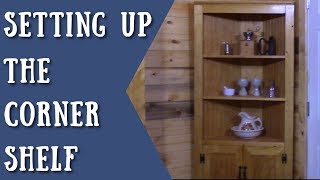 This is a custom corner shelf that I made for the cabin. The cost was around $80 in wood and a day of working on it. The plans can 