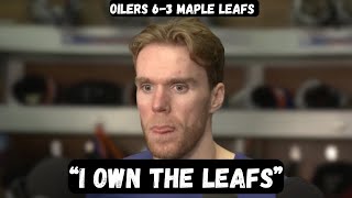 Connor McDavid TROLLS Auston Matthews after BLOWOUT win - Postgame Interview - Oilers vs Maple Leafs