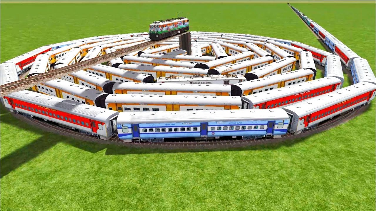 Risky Trains Crossing At Diamond Railroad Tracks around circle Tracks | Indian Railroad/ train Video