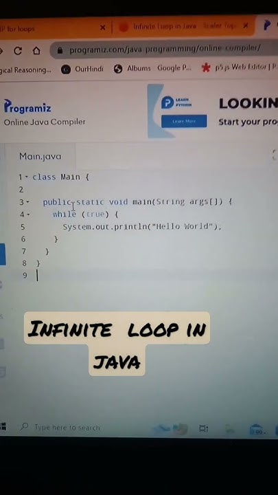 infinite loop in Java using while loop @programizstudios - YouTube