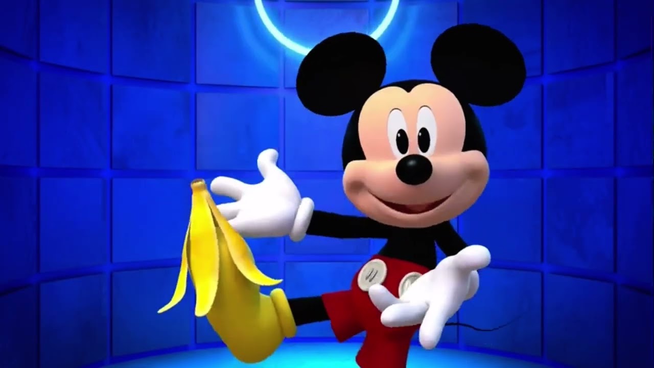 Mickey Slips On A Banana Peel