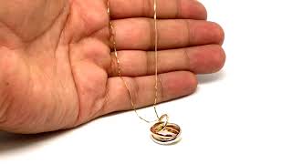 14k Tricolor Rose Gold Open Trinity Ring Pendant Necklace, 18"