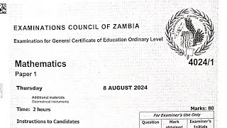 2024 ECZ GCE Mathematics paper 1 Q1 to Q17