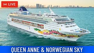 SHIPS TV - Cunard Queen Anne & Norwgian Sky Cruise Ships Departing Port of Southampton (LIVE)
