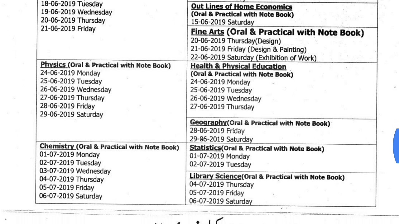 F.S.C 1st Year 2nd Year Annual Exams Date sheet.2019 with practical date sheet