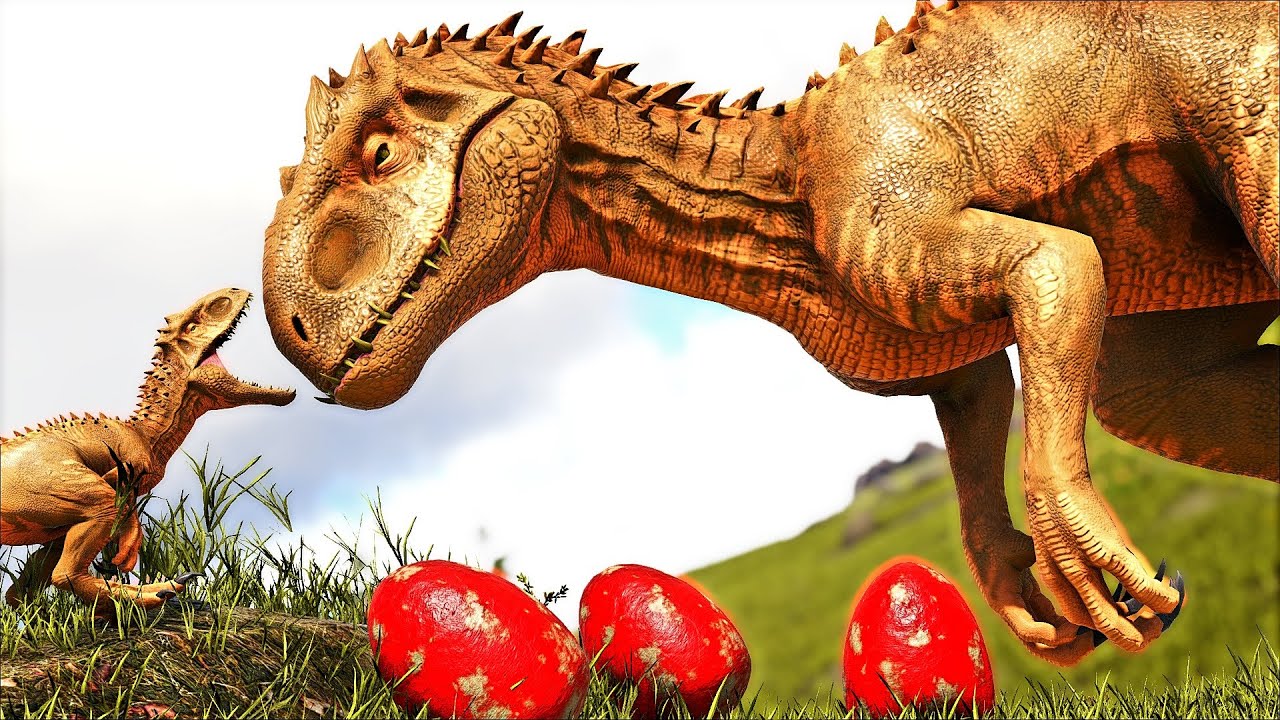 HISTÓRIA: PAI DESERT INDOMINUS REX CUIDANDO DOS SEUS BEBÊS E ENSANDO A CAÇAR! -  ARK DINOSSAUROS
