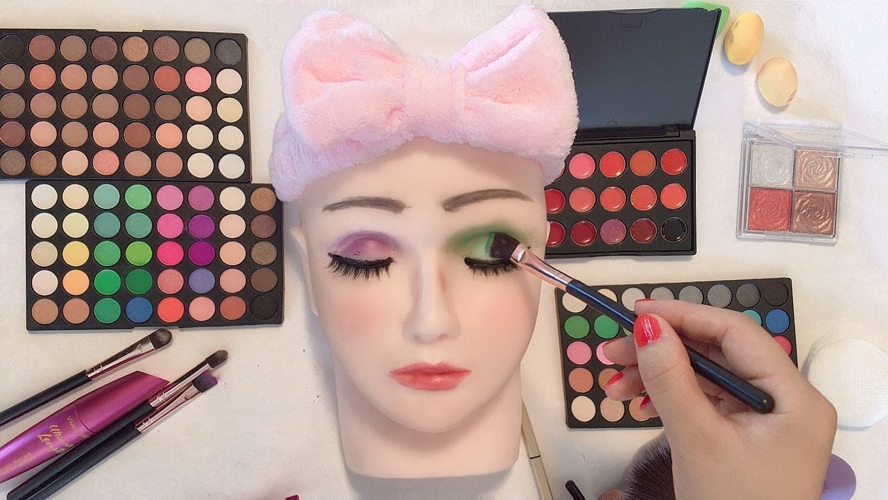 ASMR Makeup on Mannequin  (No Talking) | ASMR Harley Quinn Makeup Satisfying Vídeos