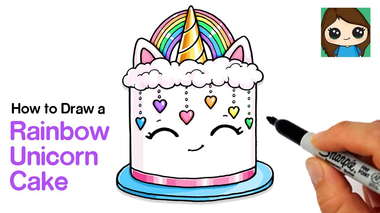 How to Draw a Rainbow Unicorn Cake 🦄 - YouTube