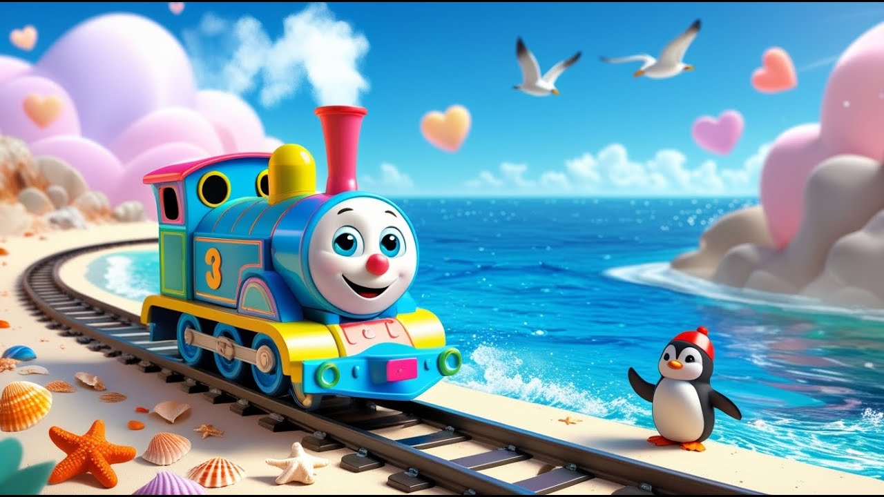 Cute Smiling Train Adventure at the Sea with Funny Animals | Colorful Kids Train Cartoon Stories ❤️
