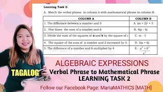 ALGEBRAIC EXPRESSIONS |WEEK 3 LEARNING TASK 2| G7 #005 |LoveMATH TV