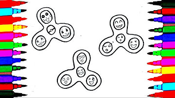 How To Draw and Color Fidget Spinner l Emoji Fidget Spinner Kids Drawing Coloring Videos For Kids
