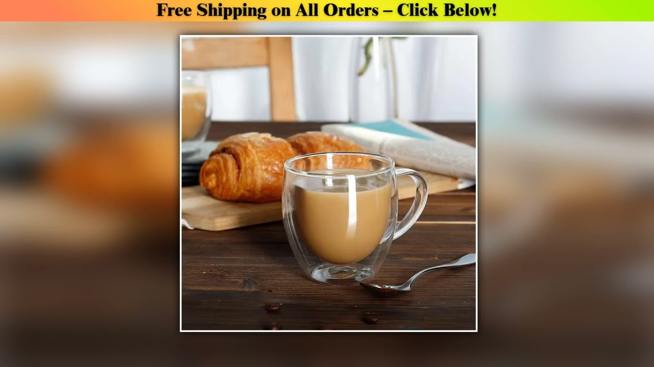 250ml Double Walled Glass Coffee Mugs Insulated Borosilicate Glass Coffee Cups with Handle for Capp