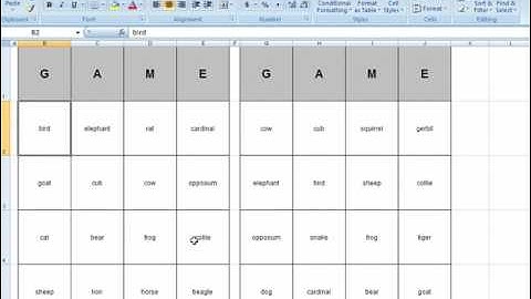 Bingo Card Generator - Microsoft Excel