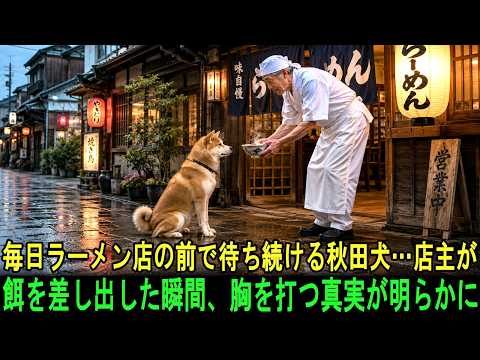 毎日ラーメン店の前で待ち続ける秋田犬…。店主が餌を差し出した瞬間、胸を打つ真実が明らかに。