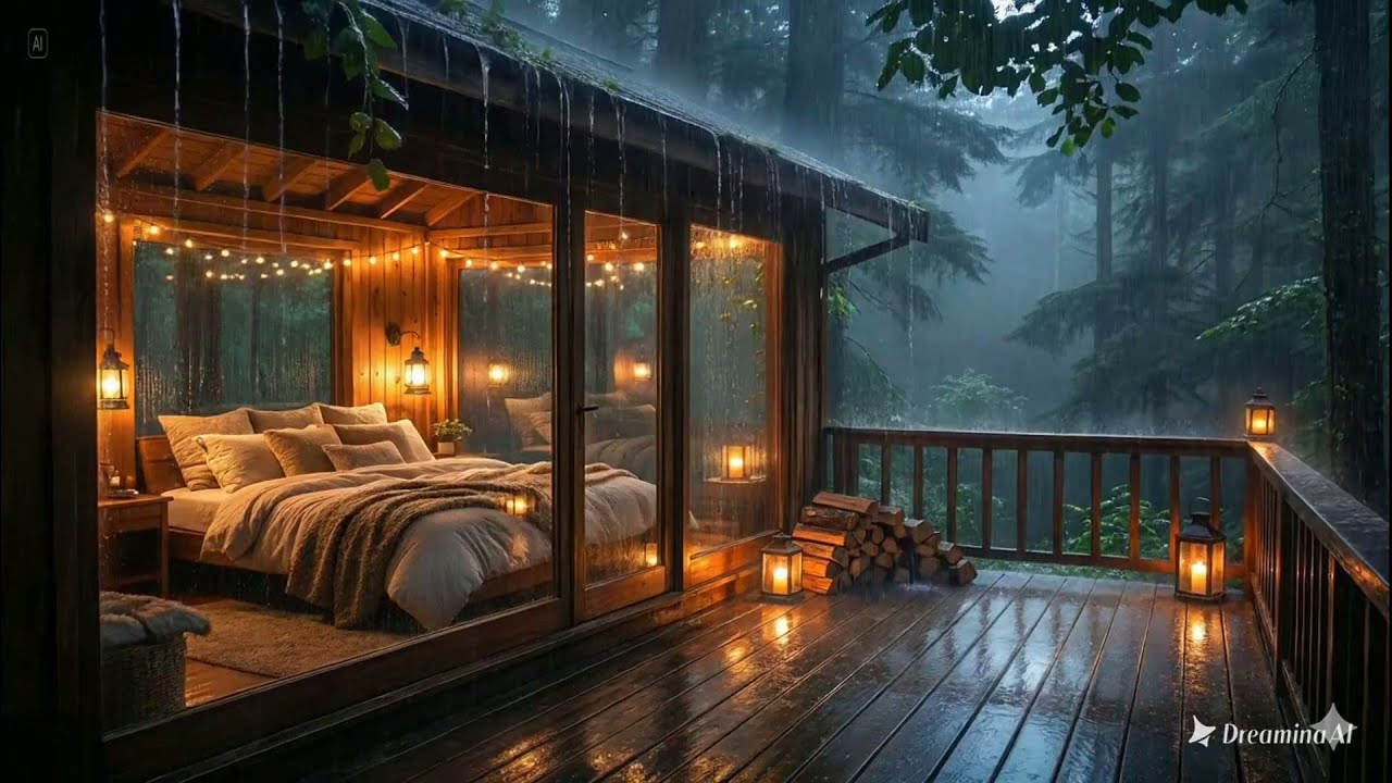 Cabin in the Rain with Piano | ASMR for Relaxation, Study, and Sleep