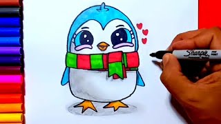 How to draw a cute penguin easy | Zed cute drawings