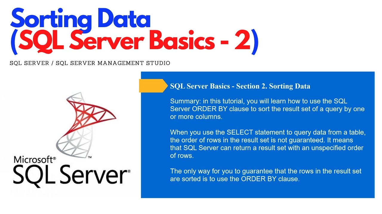 SQL Server Basics 2 - Sorting Data (For Beginners) #ezettutorial # ...