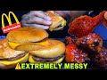 ⚠️EXTREMELY MESSY EATING🤤MCDONALDS CHEESE BURGER GOCHUJANG BBQ CHICKEN  CHEESE SAUCE 맥도날드 불고기 버거 먹방