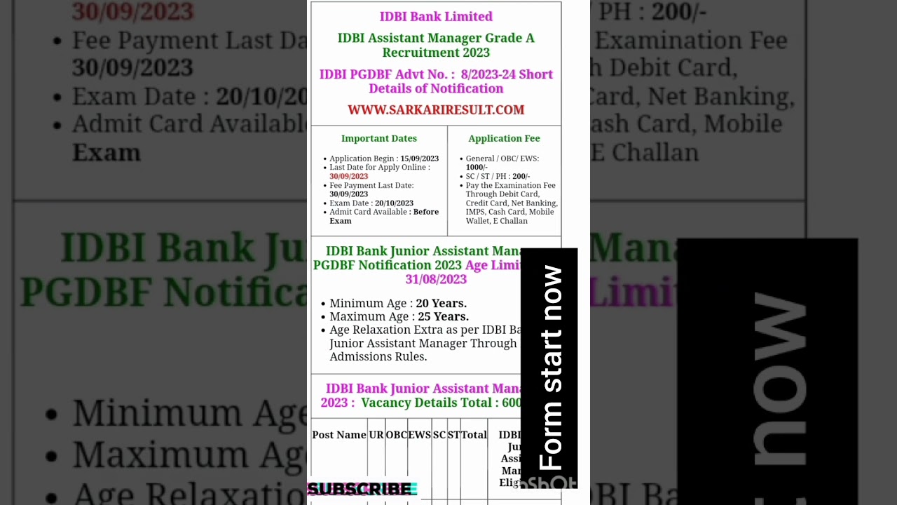 IDBI Bank Junior Assistant Manager Online Form 2023