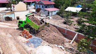 Nice Small Project In Village Small Bulldozer And Dump Trucks Filling A House Land