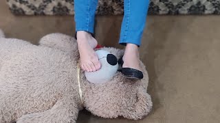 Crushing teddy bear with black flats | Trampling |  Read description