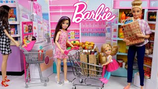 Barbie Doll Family Supermarket Grocery Shopping - Miniatures Dollhouse