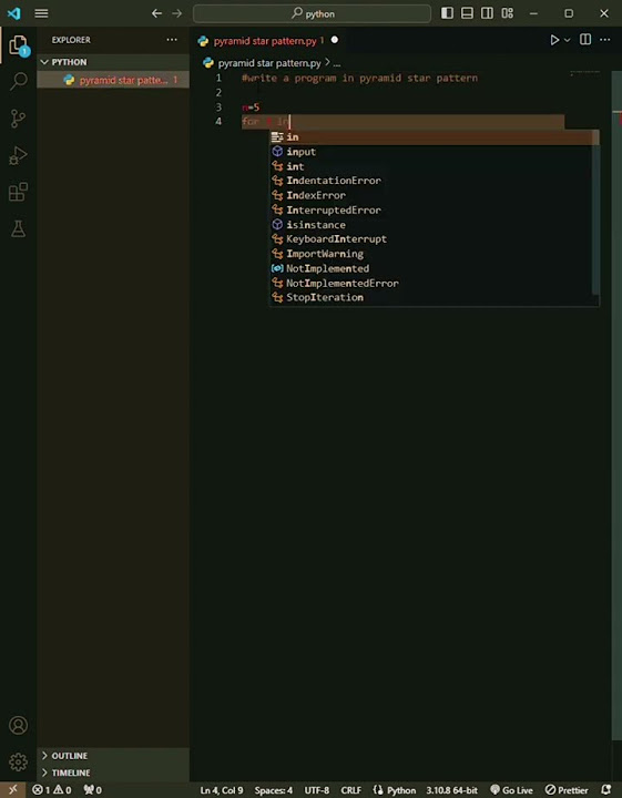 How to write a pyramid star pattern programming | programming language ...