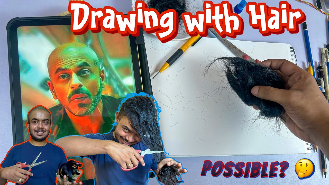DRAWING WITH HAIR 💇‍♂️| SRK Jawan Bald looks drawing with hair | Art with human hair | Possible??