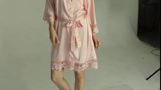 - Style No. A9007-3 Womens Solid Color Matte Silky Satin Robes With Lace