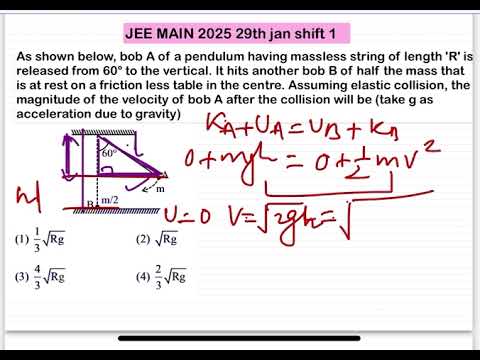 JEE MAIN 2025(29 jan shift1)As shown below, bob A of a pendulum having massless string of length 'R' 15 JEE MAIN 2025(29 jan shift1)As shown below, bob A of a pendulum having massless string of length 'R'
