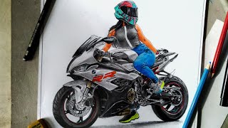 BMW s1000RR drawing most realistic drawing of superbike bmw s1000 rr with a hot girl rider ??