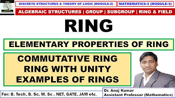 Ring Theory | Elementary Properties of a Ring | (R, +, .) | Commutative Ring with Unity Examples