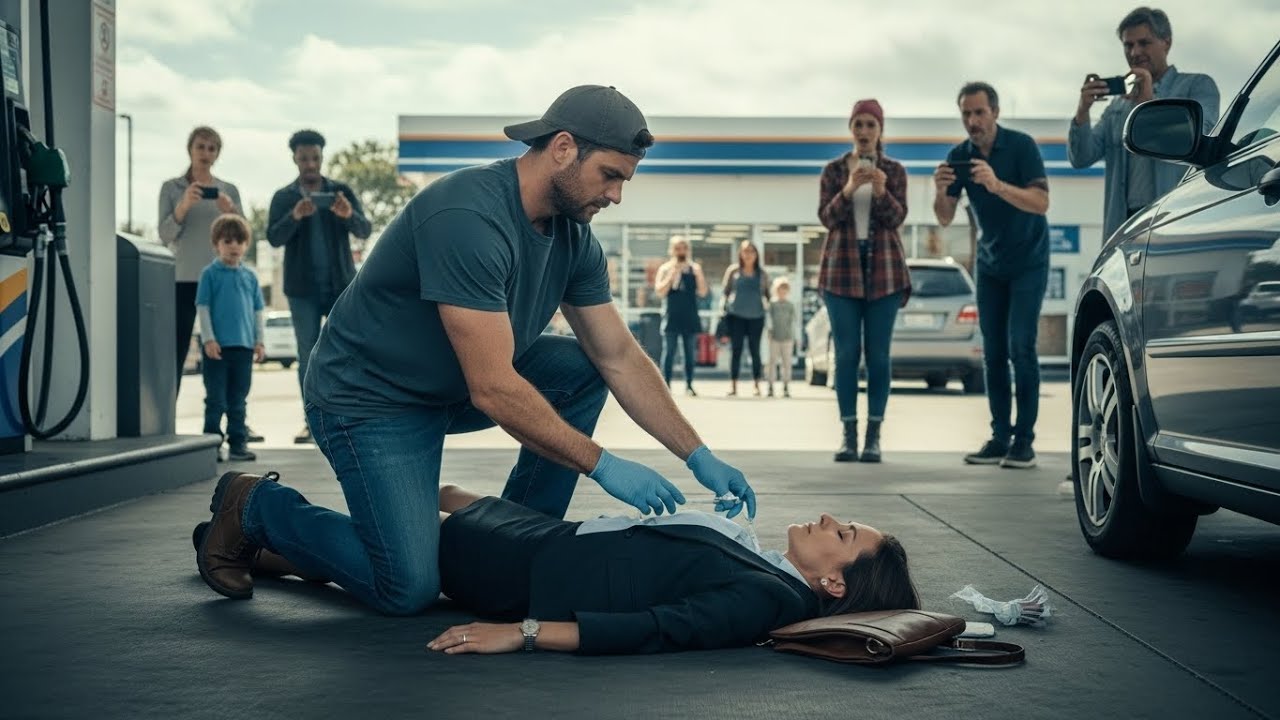 "Woman Collapsed at the Gas Station — Single Dad's Hands Moved Like a Surgeon"