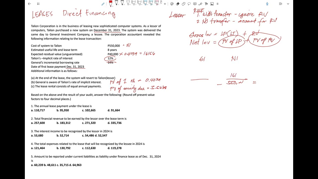FAR - LEASES - Direct Financing (problem)