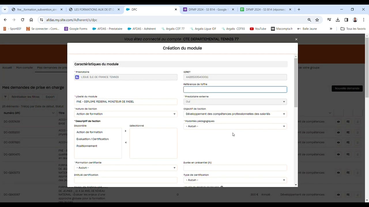 Tutoriel Demande prise en charge AFDAS FNE DFMP 2024