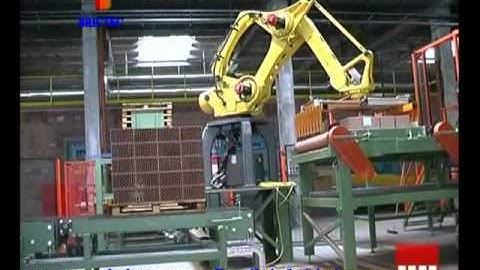 red clay finished bricks packing machine in brick factory