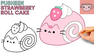 How To Draw Pusheen Cat - Strawberry Roll Cake | Cute Easy Step By Step Drawing Tutorial screenshot 1