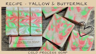 Recipe - Tallow & Buttermilk 🧡💚  Cold Process Soap w/ Drop Swirl #soap | Ellen Ruth Soap