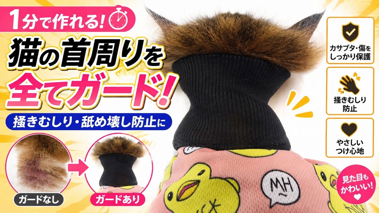 1分で作れる猫の首周りを全てガードできるネックカラー（カサブタや傷の掻きむしり・舐めすぎてハゲる対策）