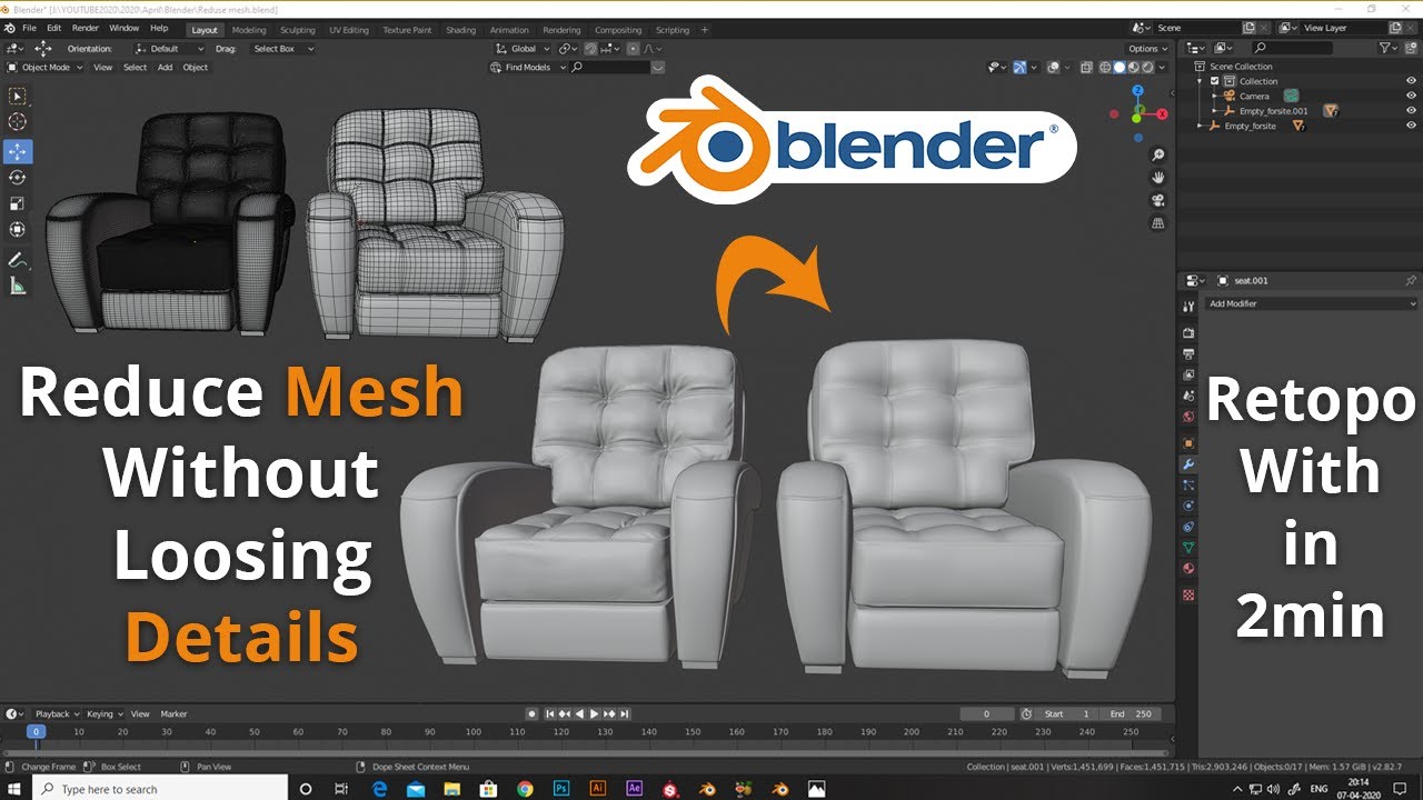 Reduce Mesh Without Losing Details And Topology || Blender 2.82 Tutorial