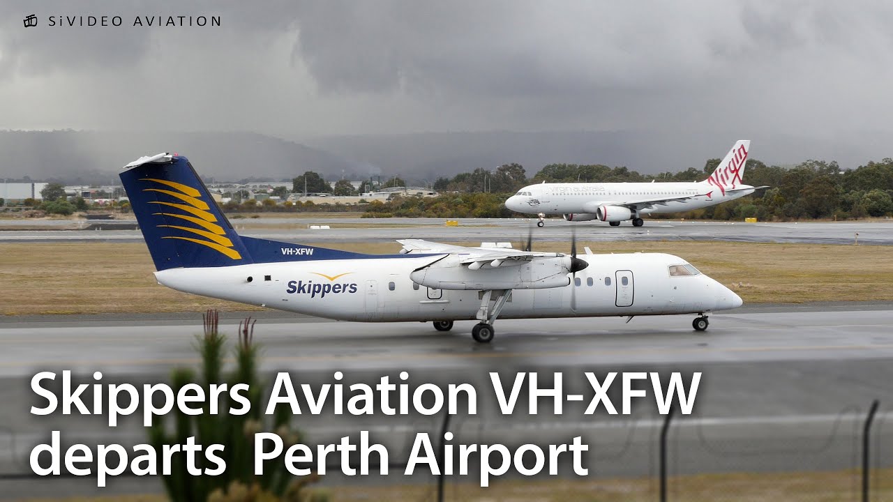 Skippers Aviation (VH-XFW) departs on RW03 at Perth Airport.