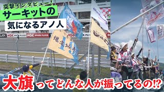 That curious person at the circuit] Who is waving the big flag