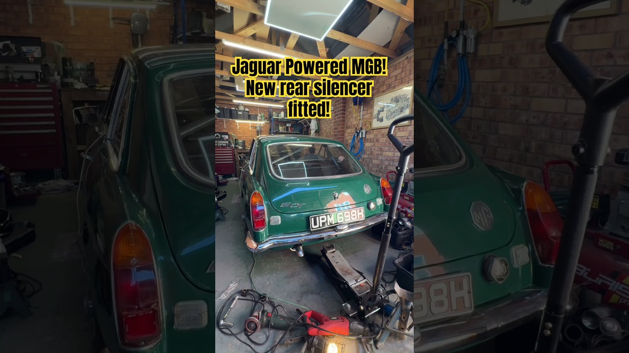 Jaguar V6 MGB. After blowing all the wadding out of the old exhaust I have fitted a new silencer!