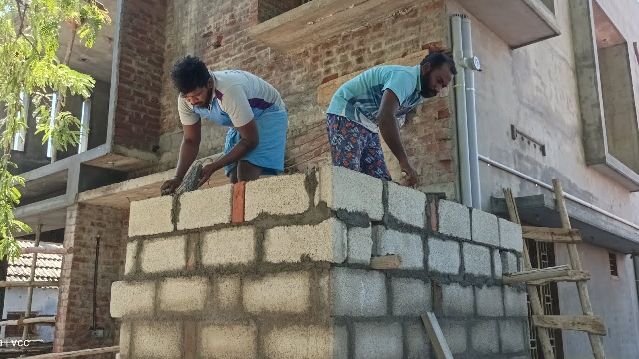 Bathroom wall construction work _ Techniques || Cement Block wall ...
