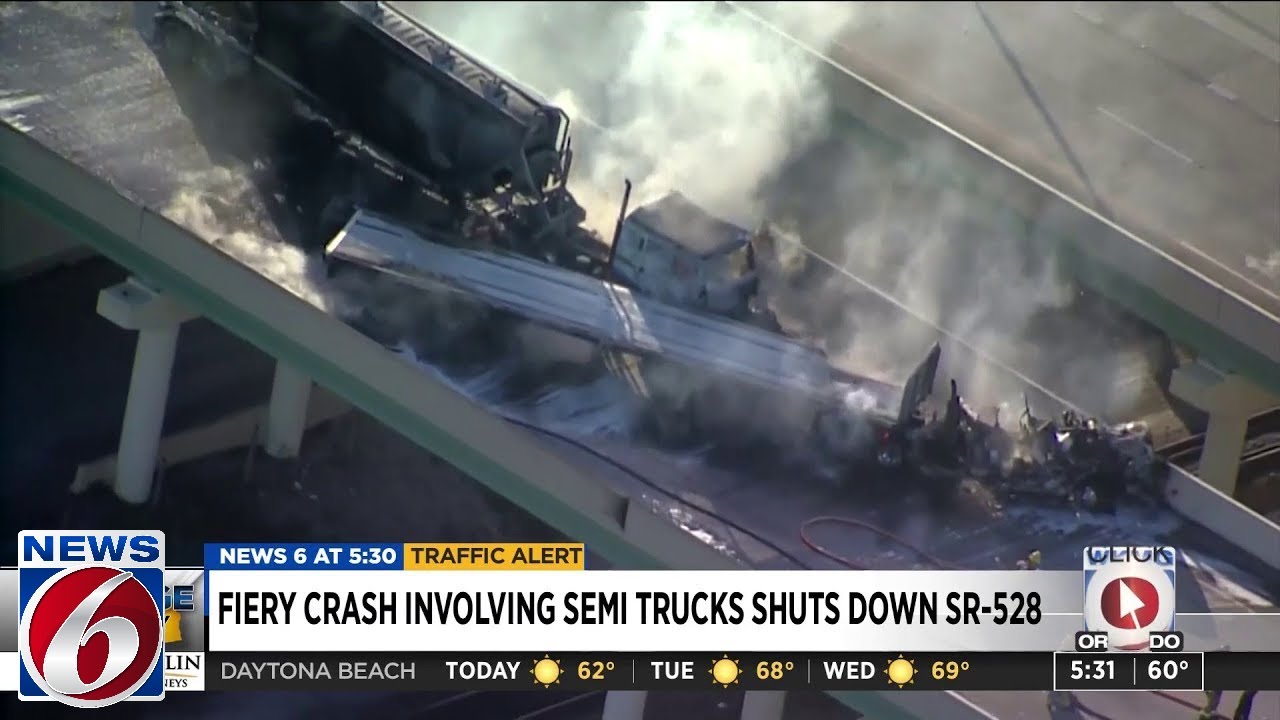 Semis erupt in flames in SR-528 crash in Orange County - YouTube