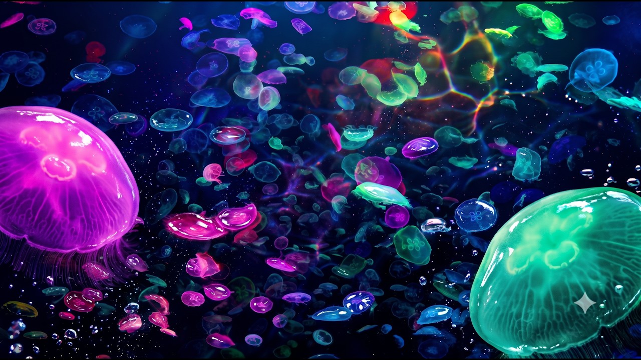 Rainbow Jellyfish in 4K with 528Hz Underwater Sound | 8Hours